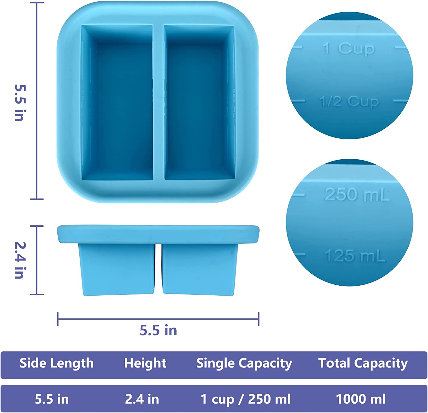 Vassoio di congelamento in silicone con contenitore quadrato per congelamento degli alimenti
