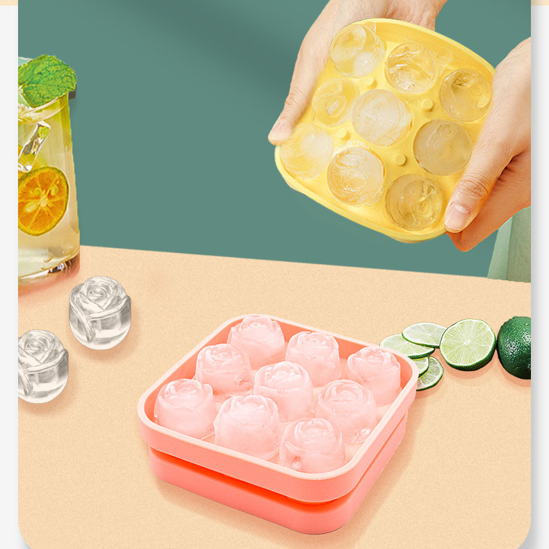 vaschetta per cubetti di ghiaccio in silicone rosa con coperchio creatore di palline di ghiaccio personalizzato