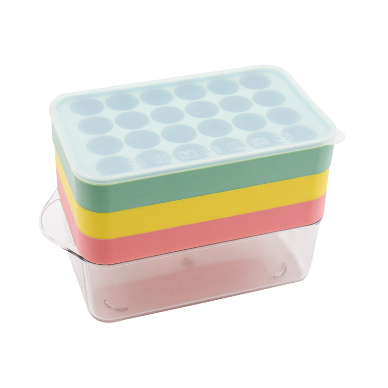 vaschetta per cubetti di ghiaccio in silicone scatola e coperchio e cestino