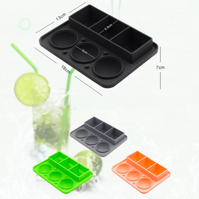 Stampo per stampi per cubetti di ghiaccio tondo quadrato in silicone personalizzato con coperchio e cestino