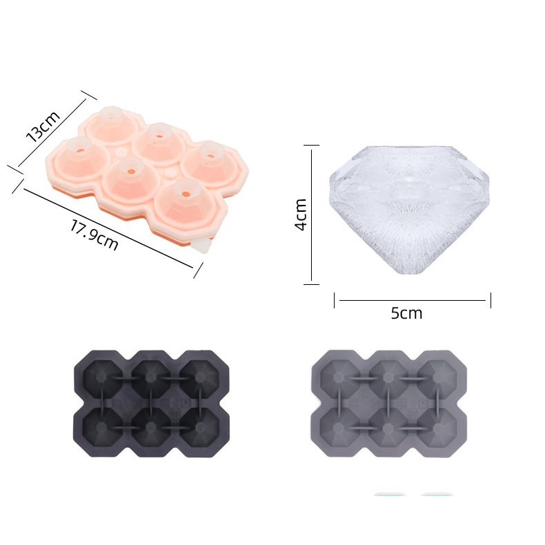 Stampo per cubetti di ghiaccio senza BPA a forma di diamante Vassoio per cubetti di ghiaccio in silicone a rilascio facile con coperchio