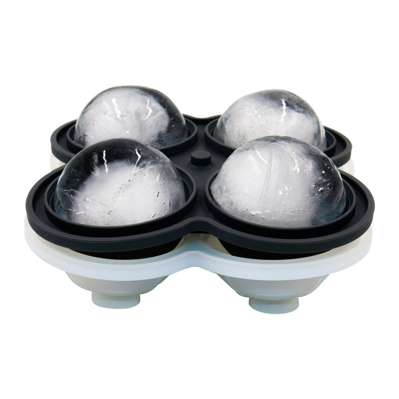 4 cavità di alta qualità forma rotonda stampo per ghiaccio in silicone vassoio per cubetti di ghiaccio Whisky Ice Cube Ball