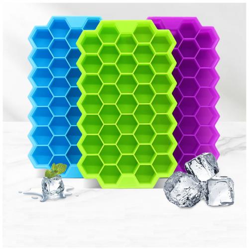 Vassoi per cubetti di ghiaccio per bambini in silicone a 37 fori all'ingrosso con coperchio cubo quadrato per accessori da cucina
