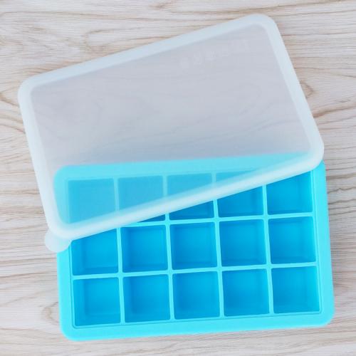 Vassoi per cubetti di ghiaccio in silicone per forniture di fabbrica Vassoi per ghiaccio in silicone con coperchio
